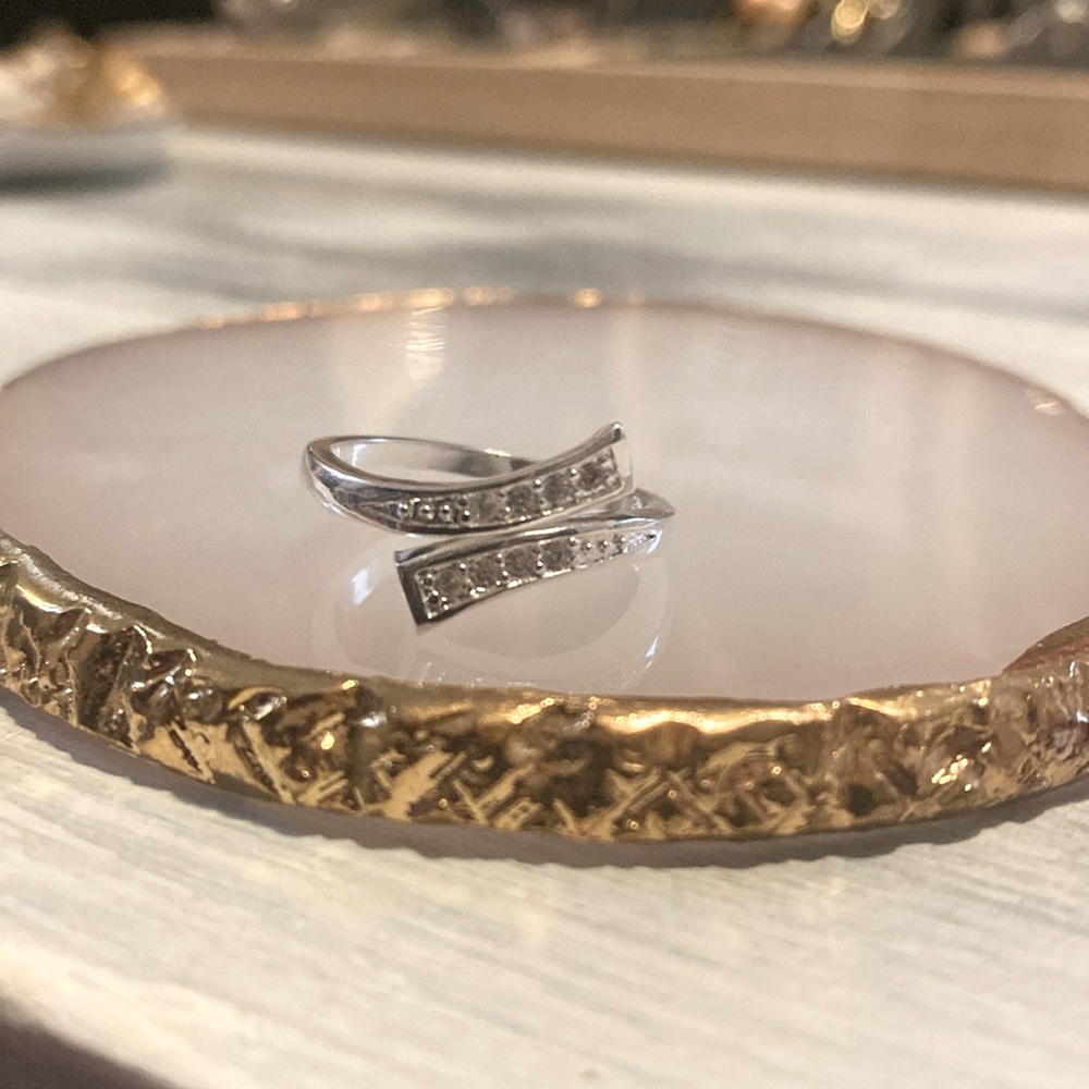 Sterling Silver Adjustable Crystal Ring - image 1